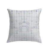 Close-up view of Flower Child Dream Indoor Pillow's colorful pattern.